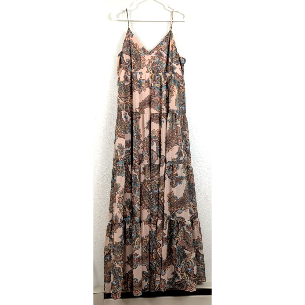 Express sz L Long Maxi style Dress sleeveless tank colorful paisley print 1705
